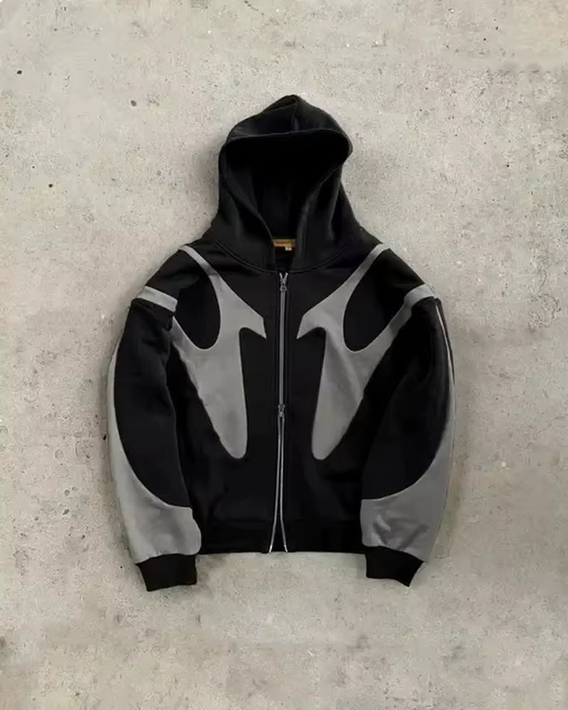 Y2K Retro Zip up Hoodie Men Harajuku Hip Hop Vintage Gothic Sweatshirt High Street Punk Hip Hop Tops Streetwear