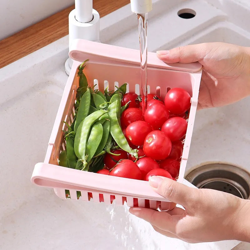 Maximize Your Fridge Space with This Expandable Storage Basket! 🍏🥦 #FridgeOrganization #HomeHacks