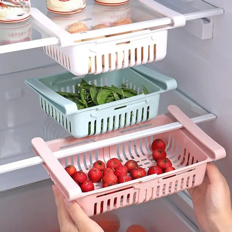 Maximize Your Fridge Space with This Expandable Storage Basket! 🍏🥦 #FridgeOrganization #HomeHacks