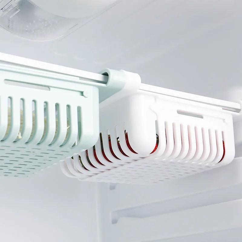 Maximize Your Fridge Space with This Expandable Storage Basket! 🍏🥦 #FridgeOrganization #HomeHacks