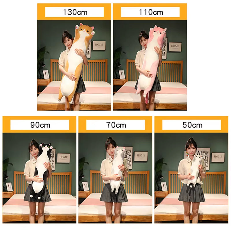 50/70/90/110/130Cm Funny Joy Cute Soft Long Cat Plush Toys Pause Office Nap Pillow Bed Sleep Home Decor Doll for Kids Girl Gift